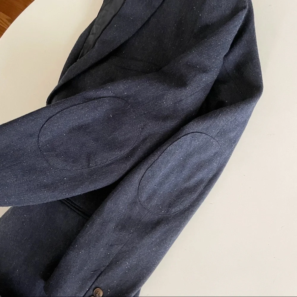 H&M Men’s Regular Fit Wool Blend Blazer Sport Coat Navy Elbow Patch Size 40R